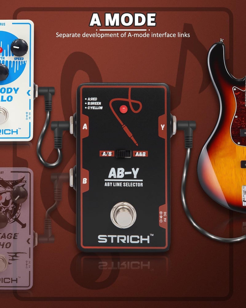 STRICH Dual Channel ABY Guitar Pedal, Electric Guitar Box Line Selector, Versatile AB Switch, True Bypass for Electric Guitar, Red and Black - Image 2